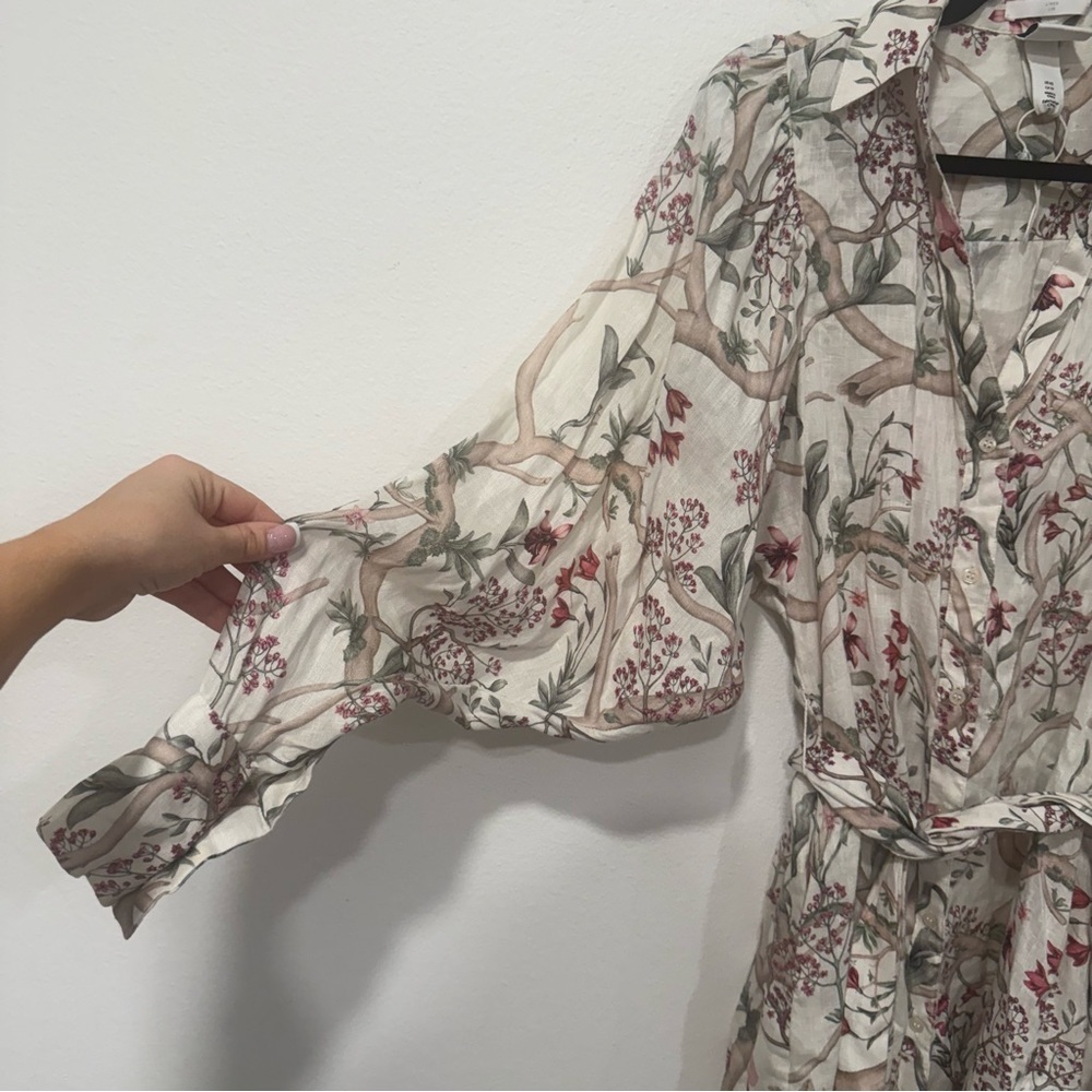 Johanna Ortiz x H&M White Orchid Floral Linen Shirt Dress XS - Picture 3 of 9